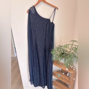 Adrianna Papell One Shoulder Draped Royal Navy Gown ~ size US 8